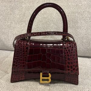Authentic Balenciaga Hourglass Dark Red Crocodile Leather